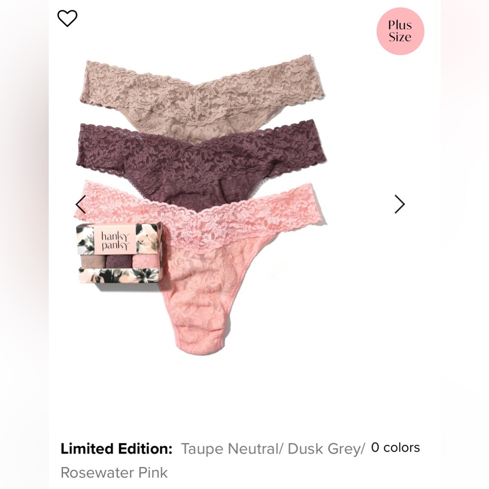Hanky Panky 3 Pack Plus Size Signature Lace Original Rise Thongs In Printed Box